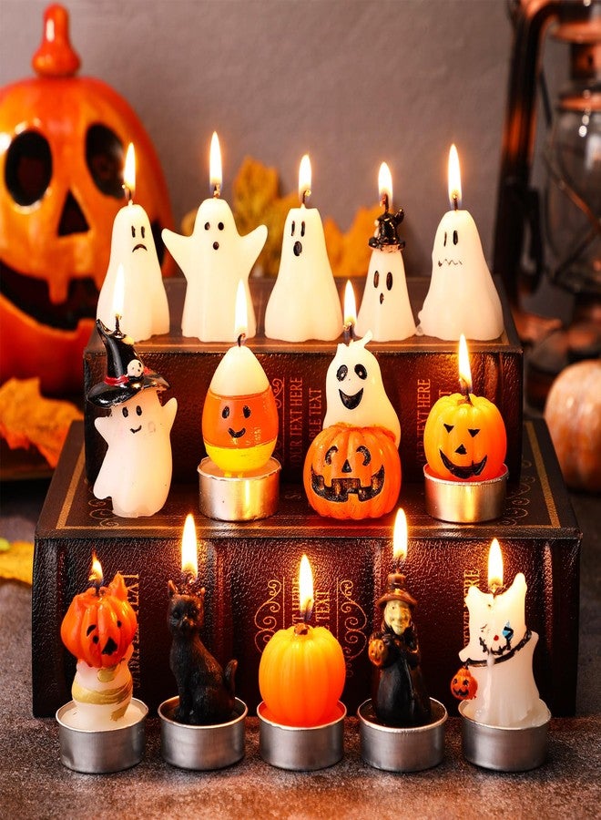 Conelist 14 Pcs Halloween Ghost Candles, Autumn Room Tabletop Decor Cute Wax Mini Spooky, Witch, Pumpkin Candles for Halloween Fall Themed Party Favor Supplies - Image 1